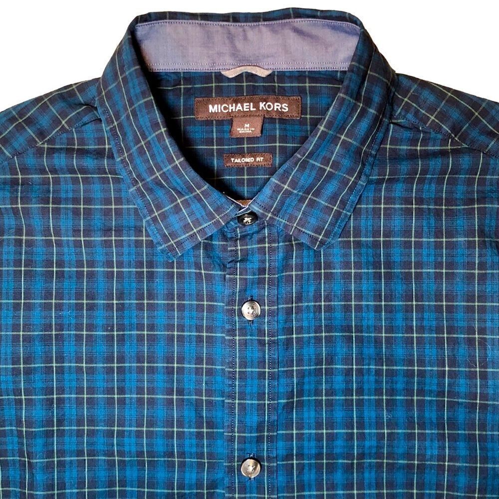 Michael Kors Tailored Fit Plaid Shirt in Blue/Teal/Green Men’s M